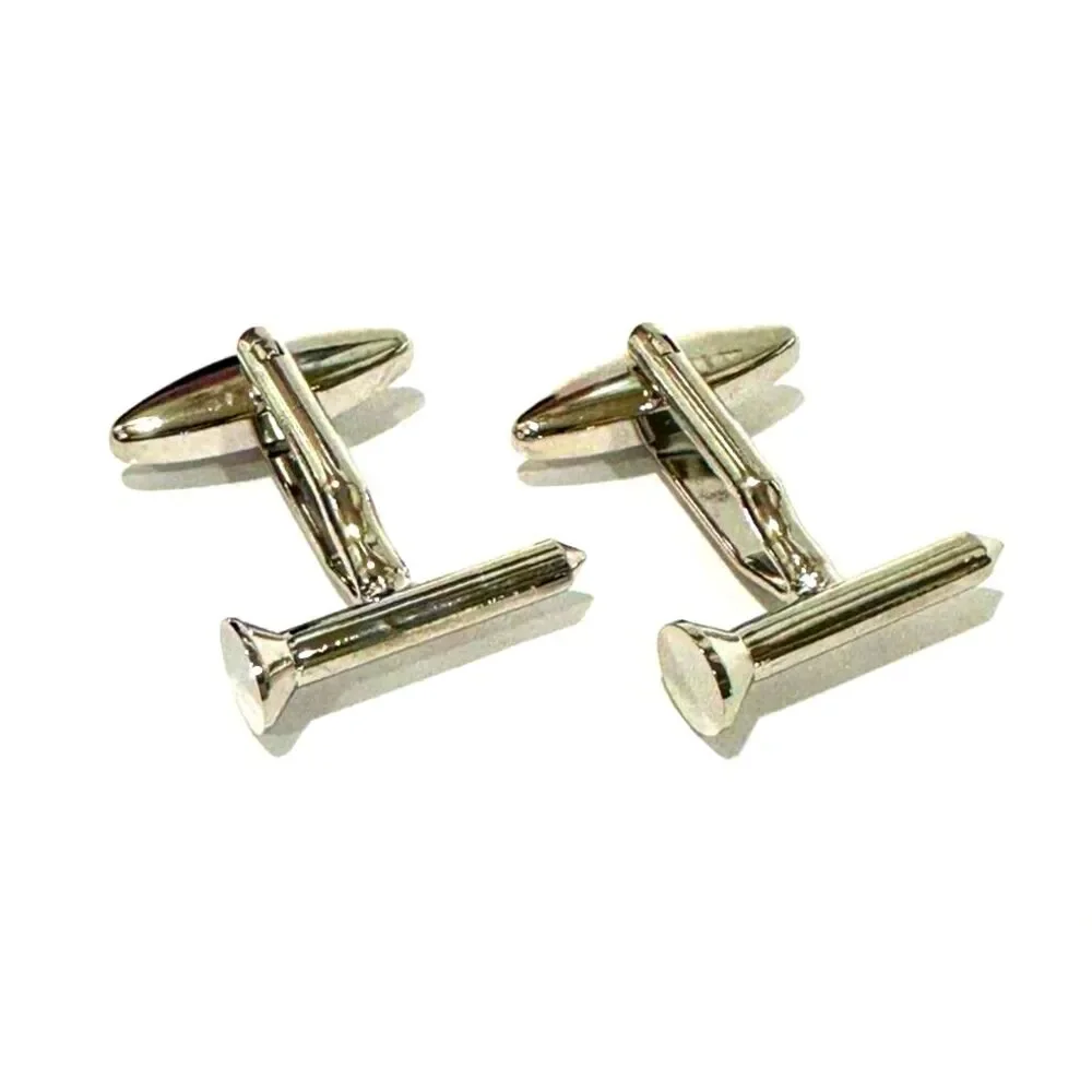 Polished Silver-Tone Golf Tee Cufflinks